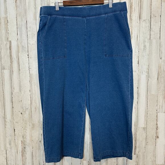 Pure J Jill Indigo Jeans XL Pull On Wide Leg Cropped Stretch Coastal Preppy VGUC - Picture 2 of 10